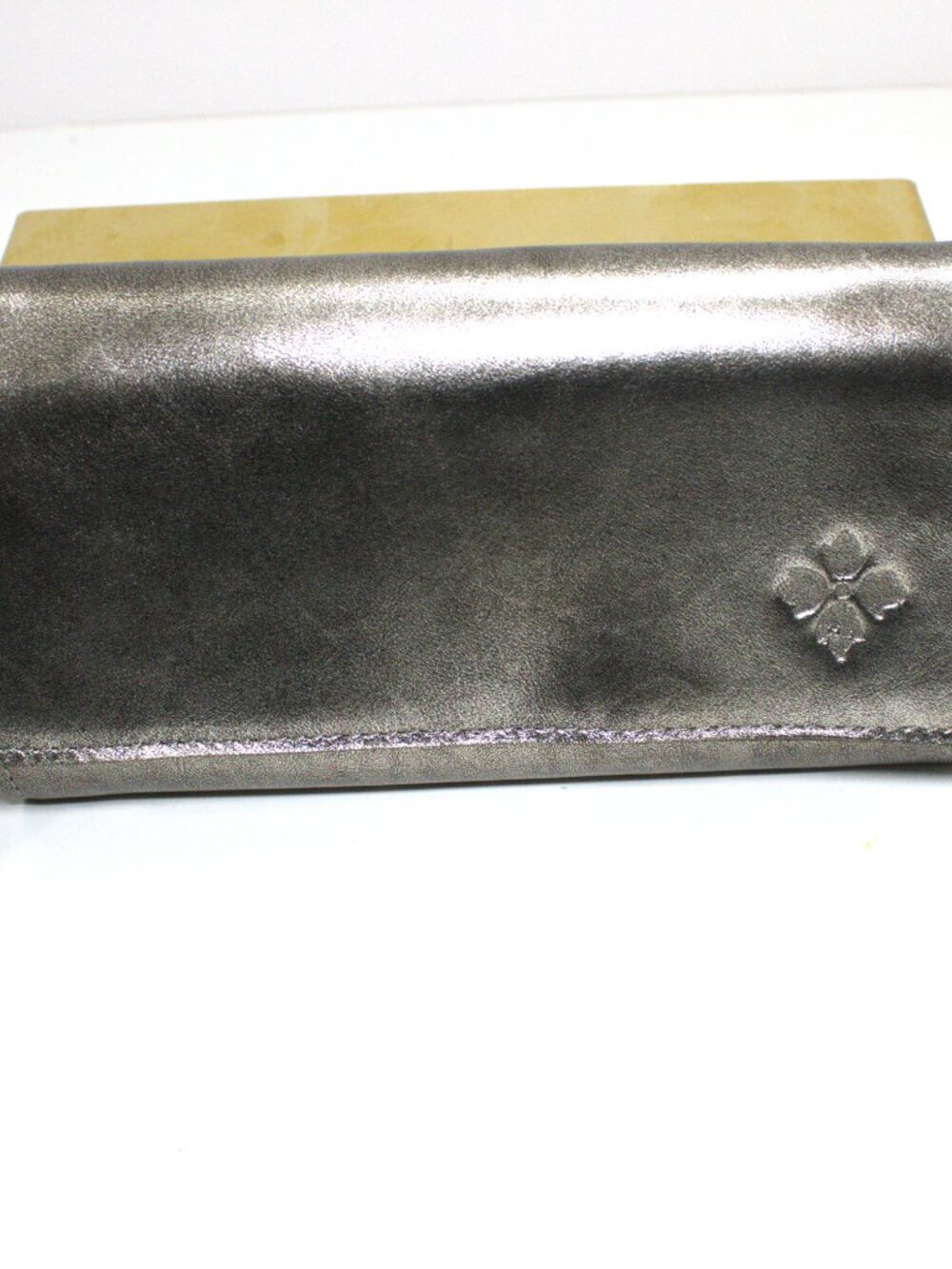 Patricia Nash Boxed Wallet in Antique Gold Leather.